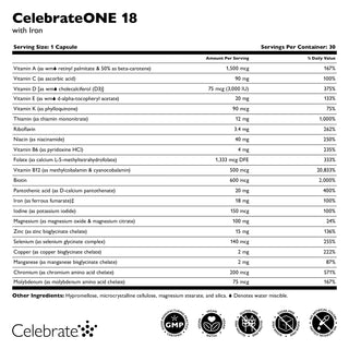 CelebrateONE 18 Günde Bir Kez Bariatrik Multivitamin ile Demir, Kapsüller