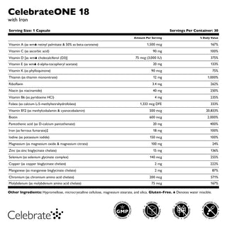 CelebrateONE 18 Once Daily Bariatric Multivitamin with Iron, Capsules