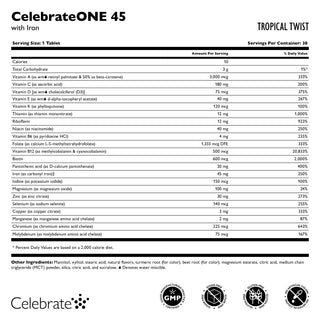 CelebrateONE 45 Multivitamine bariatrique à prendre une fois par jour avec Fer, A mâcher