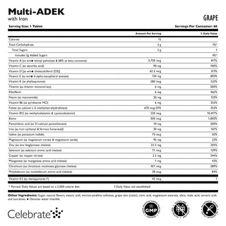 Multi-ADEK Vitamin with 60mg Iron, Chewable, Grape